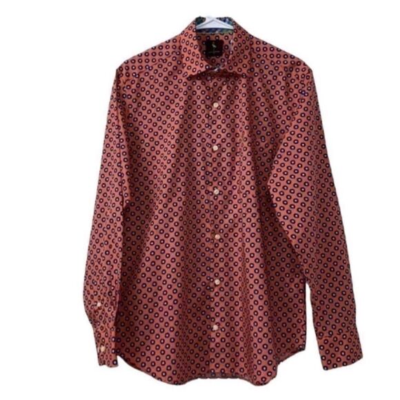 Tailorbyrd Red and Blue Patterned Casual Button Down Shirt - Picture 1 of 6